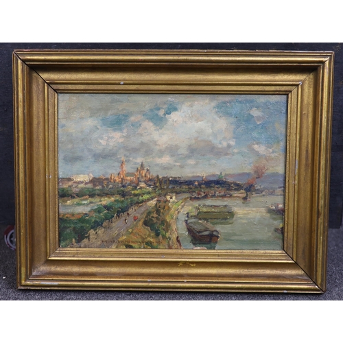 777 - Heinrich Hermanns (German, 1862-1942), oil on canvas board, City view, signed, 22 x 32cm