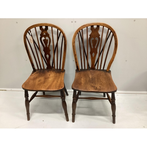 78 - A harlequin set of four 19th century ash, elm and beech Windsor chairs