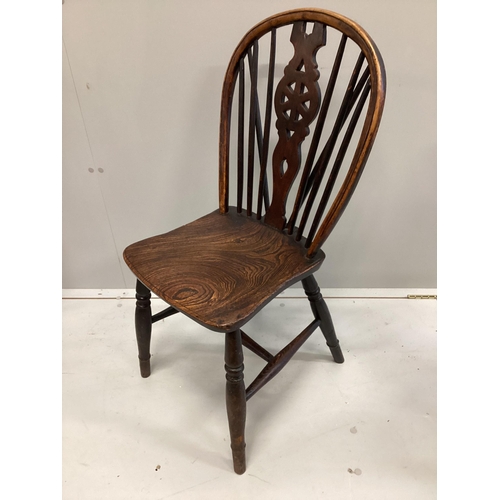 78 - A harlequin set of four 19th century ash, elm and beech Windsor chairs