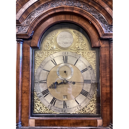 8 - A 18th century figured walnut and oak eight day longcase clock, marked Thomas Jarvis, London, height... 