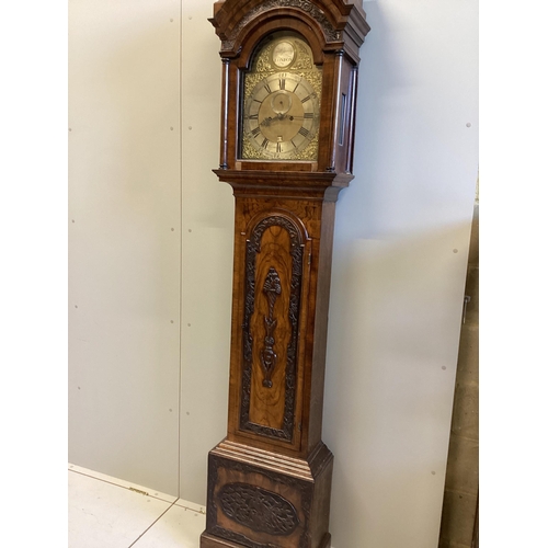 8 - A 18th century figured walnut and oak eight day longcase clock, marked Thomas Jarvis, London, height... 