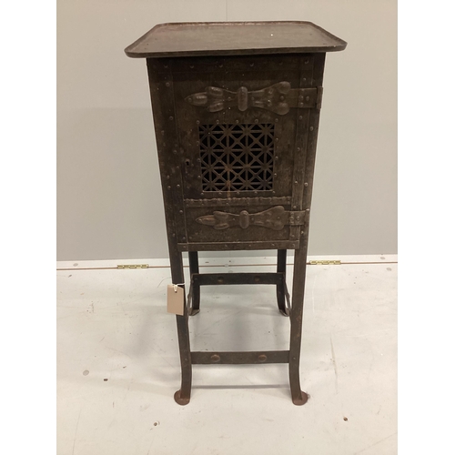 82 - A French Arts and Crafts copper cabinet, width 31cm, depth 36cm, height 79cm