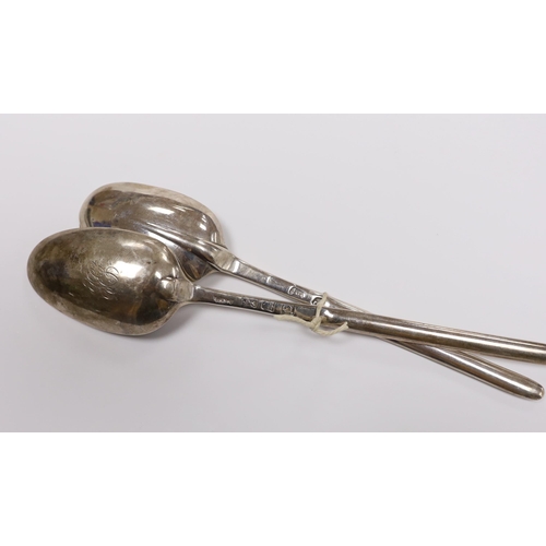 829 - Two 18th century silver combination marrow scoop spoons, London, 1715 and London, 1771, the latter 2... 