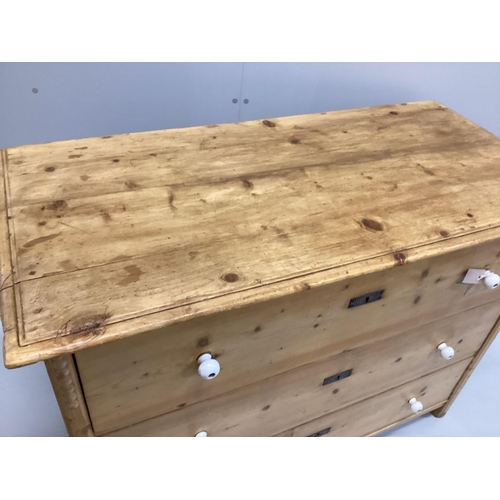 83 - A 19th century East European pine three drawer chest, width 124cm, depth 58cm, height 93cm