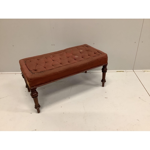 85 - A late Victorian upholstered walnut window seat, width 94cm, depth 46cm, height 46cm