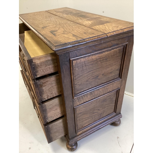 86 - An 18th century oak four drawer chest, width 107cm, depth 56cm, height 90cm