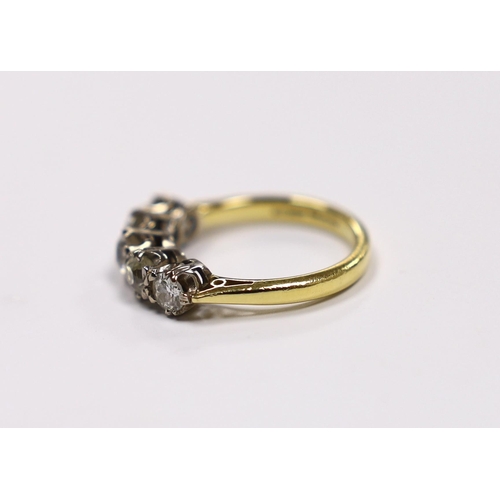 965 - A modern 18ct gold and graduated five stone diamond set half hoop ring, size M, gross weight 4.5 gra... 