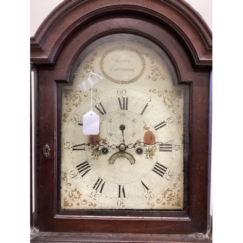 97 - An early century mahogany longcase clock, the painted dial marked Warren, Canterbury, height 201cm... 