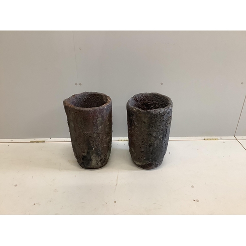 1001 - A pair of French Slag Foundry pots, diameter 26cm, height 45cm