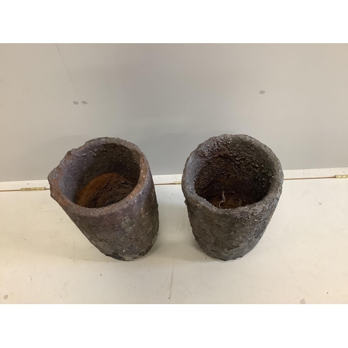 1001 - A pair of French Slag Foundry pots, diameter 26cm, height 45cm