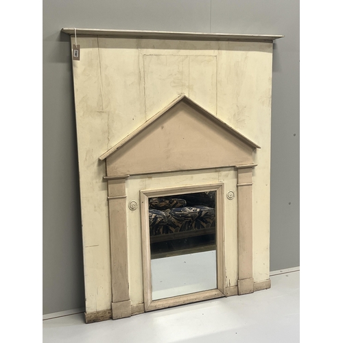 1008 - A late 18th/early 19th century French painted pine overmantel mirror modelled as an arched doorway, ... 