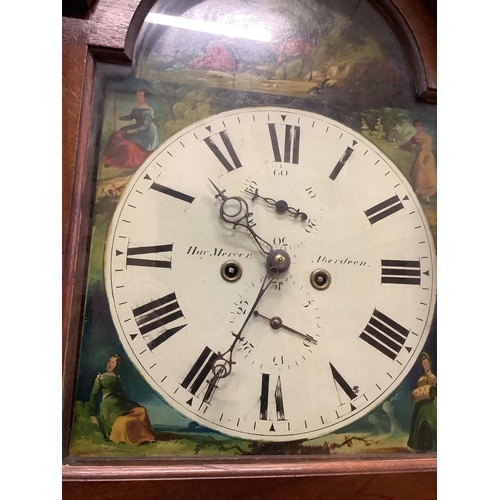 1012 - A Victorian mahogany eight day longcase clock, the painted arched dial marked Mercer, Aberdeen, heig... 