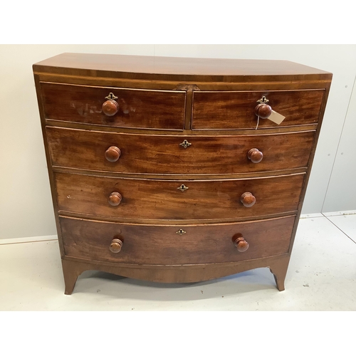 1032 - A Regency mahogany bowfront chest, width 107cm, depth 52cm, height 104cm