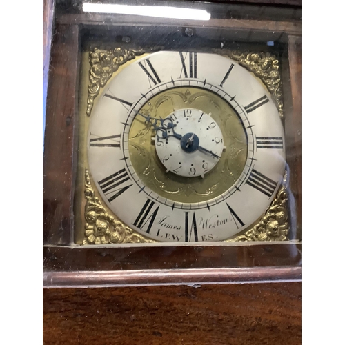 1039 - James Weston, Lewes. An oak wall clock, the 6.25in. dial with central subsidiary dial, height 53cm... 