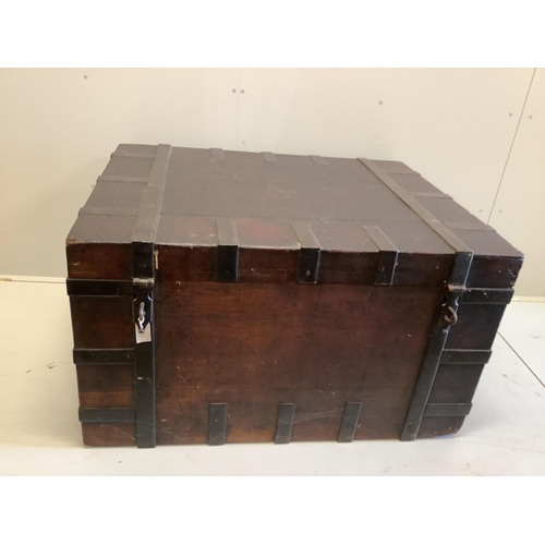 1043 - A large Victorian iron bound oak silver chest, width 117cm, depth 92cm, height 68cm