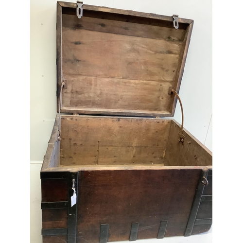 1043 - A large Victorian iron bound oak silver chest, width 117cm, depth 92cm, height 68cm