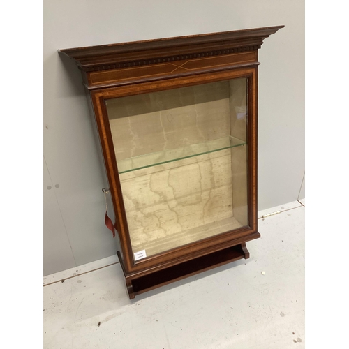 1052 - An Edwardian satinwood banded glazed mahogany wall cabinet, width 65cm, depth 21cm, height 95cm... 