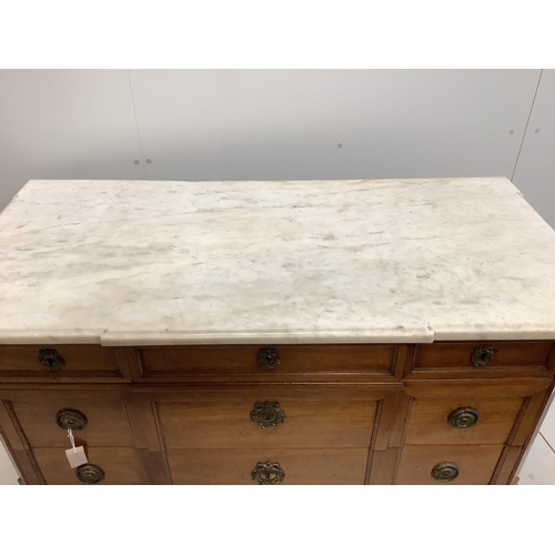 1053 - A 19th century French mahogany marble top five drawer commode, width 132cm, depth 63cm, height 88cm... 