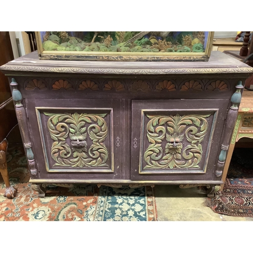 1056 - An early 20th century painted bow front sideboard, width 140cm, depth 56cm, height 100cm