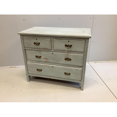 1063 - A late Victorian blue painted mahogany chest of drawers, width 91cm, depth 49cm, height 79cm