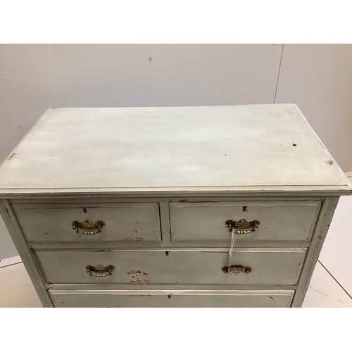 1063 - A late Victorian blue painted mahogany chest of drawers, width 91cm, depth 49cm, height 79cm