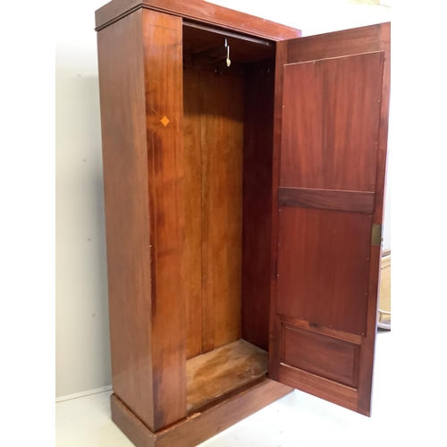 1125 - An Edwardian mahogany single wardrobe, width 90cm, depth 43cm, height 196cm