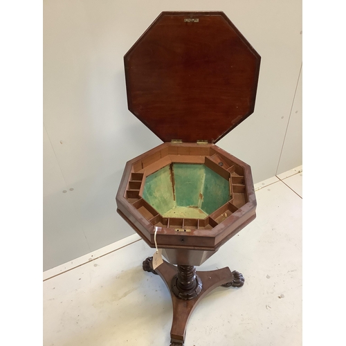 1132 - An early Victorian octagonal mahogany trumpet work table, width 42cm, height 74cm