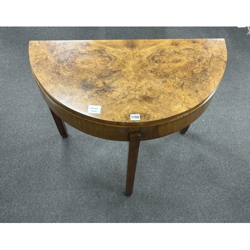 1158 - An Art Deco burr walnut D shape card table, width 79cm, depth 40cm, height 76cm