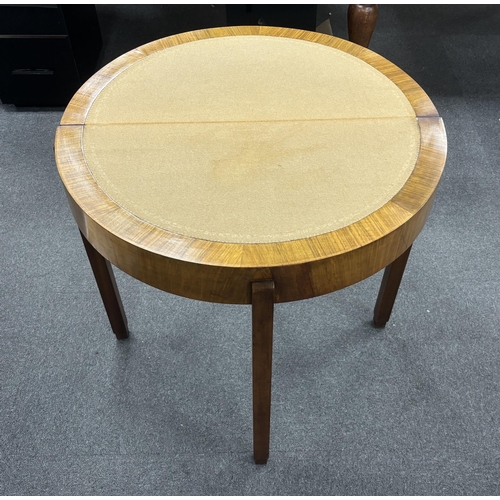 1158 - An Art Deco burr walnut D shape card table, width 79cm, depth 40cm, height 76cm