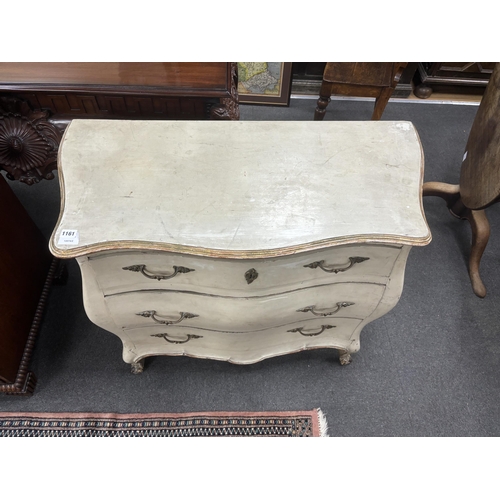 1161 - An 18th century style painted pine bombe commode, width 97cm, depth 46cm, height 80cm