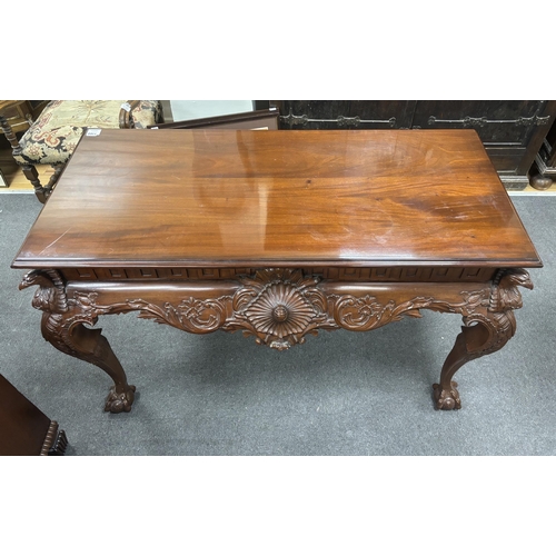 1164 - An 18th century style carved mahogany console table, width 136cm, depth 63cm, height 84cm