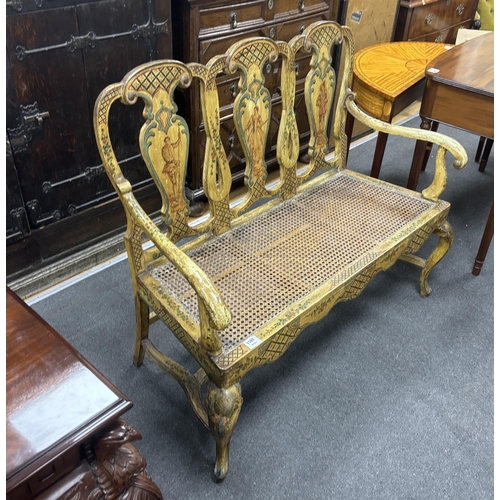 1169 - An 18th century style Italian painted and caned seat chair back settee, width 123cm, depth 49cm, hei... 