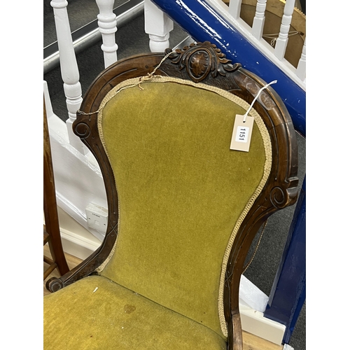 1170 - A Victorian mahogany spoon back nursing chair, height 96cm together with an Edwardian side chair... 