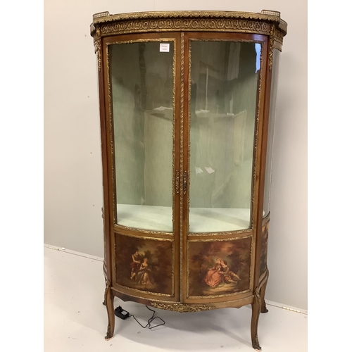 1183 - A Vernis Martin style gilt metal mounted bow front vitrine, width 102cm, depth 44cm, height 165cm... 