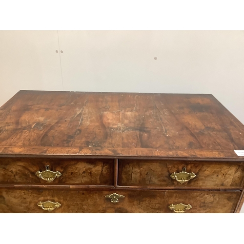 1184 - An 18th century feather banded walnut chest on stand, width 105cm, depth 58cm, height 117cm