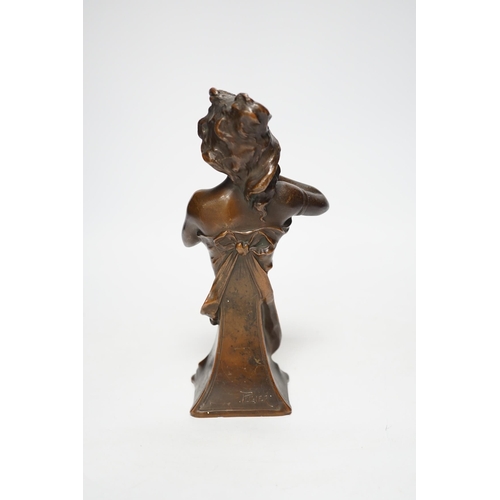 1250 - Pellier. An electrotype bust of an Art Nouveau maiden, 21cm high