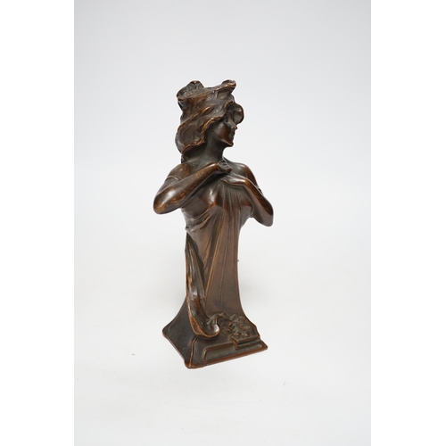 1250 - Pellier. An electrotype bust of an Art Nouveau maiden, 21cm high