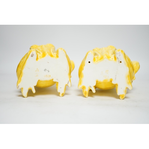 1258 - A pair of Continental yellow glazed pottery frogs, 21.5cm