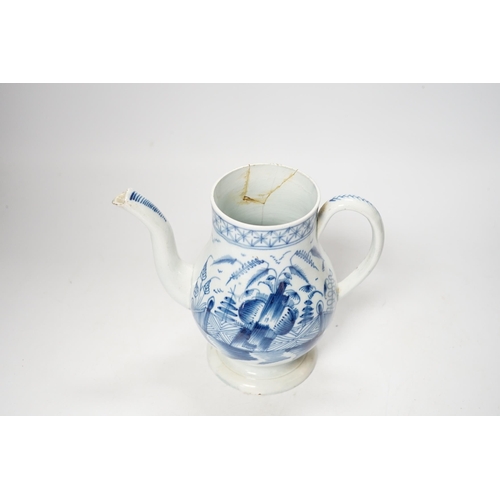 1260 - A late 18th century blue and white pearlware coffee pot and cover, 22cm high