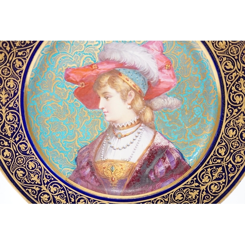 1267 - A late 19th century Sevres style portrait plate, 26cm diameter