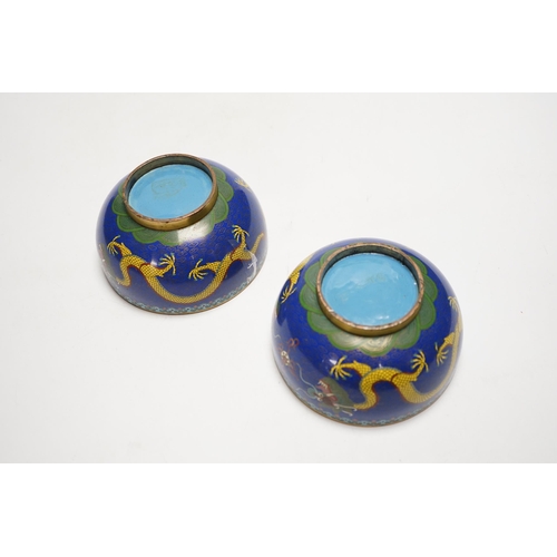 1272 - A pair of Chinese cloisonné enamel bowls decorated with dragons, c.1890-1910, signed lao tian li zhi... 