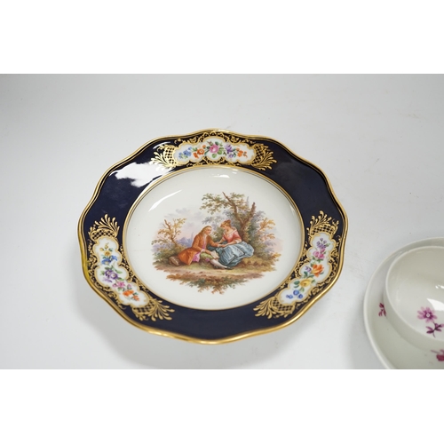 1282 - A 19th century Meissen plate and a late 18th century Meissen tea bowl and associated saucer, plate 2... 