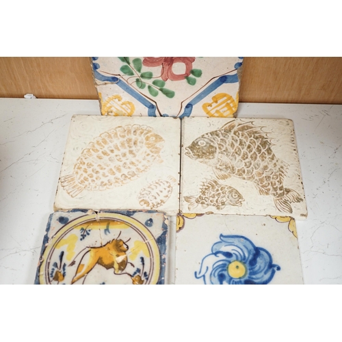 1286 - A collection of Continental tiles including 17th & 18th century Delft, Pre-Raphaelite style and two ... 