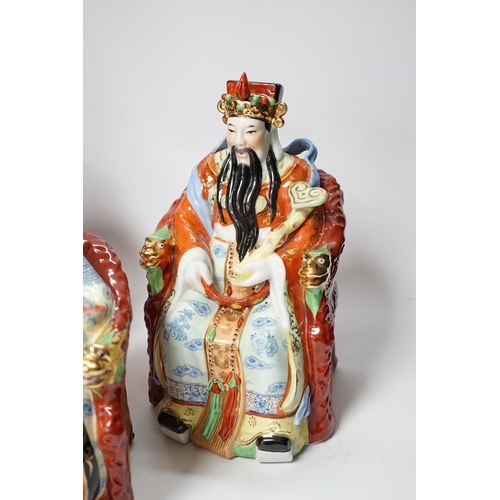 1287 - A set of three Chinese famille rose figures of the Three Star Gods (Sanxing), largest 25cm high... 