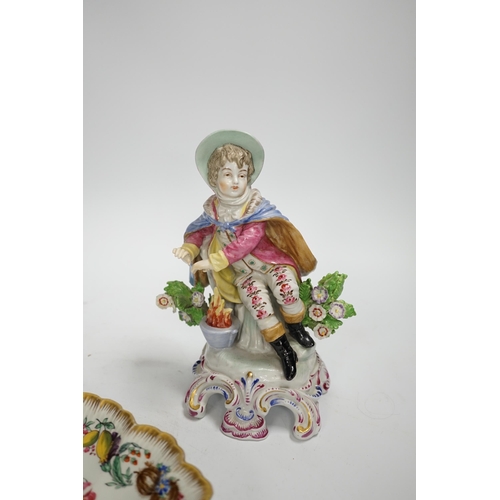 1289 - A Continental flower and insect painted dish and a Samson Chelsea style figure, 18cm