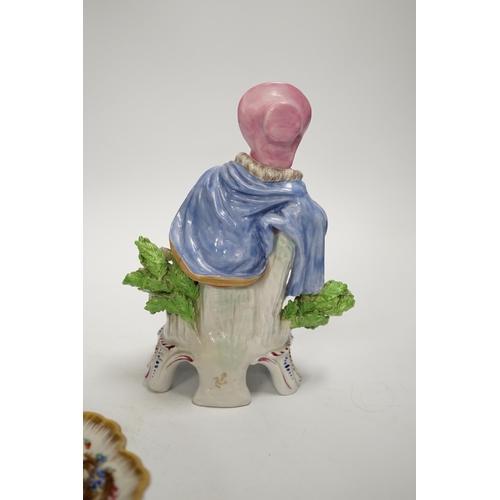 1289 - A Continental flower and insect painted dish and a Samson Chelsea style figure, 18cm