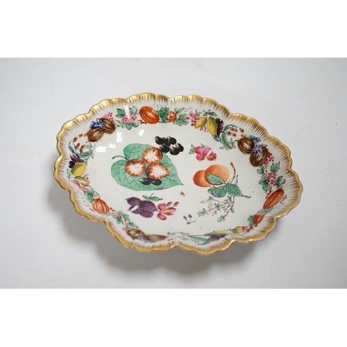 1289 - A Continental flower and insect painted dish and a Samson Chelsea style figure, 18cm