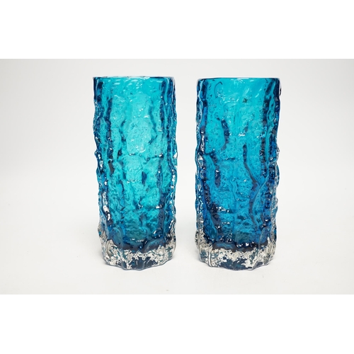 1292 - A pair of Whitefriars Bark vases in kingfisher blue, 19cm high