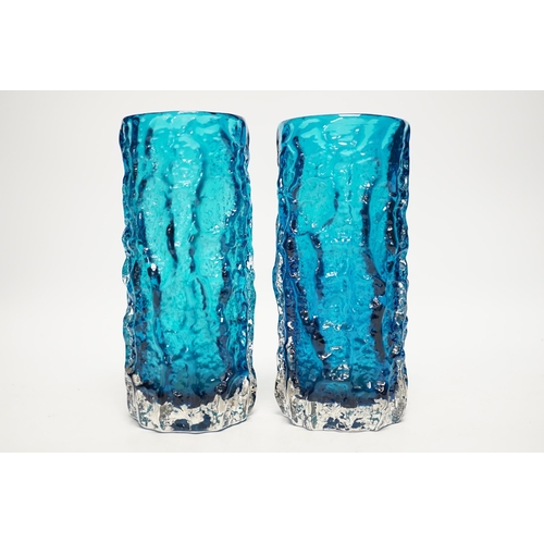 1292 - A pair of Whitefriars Bark vases in kingfisher blue, 19cm high