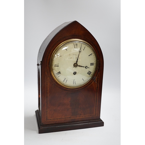 1296 - An early 19th century mahogany-cased lancet bracket timepiece, single fusee movement, 37.5cm (A/F)... 